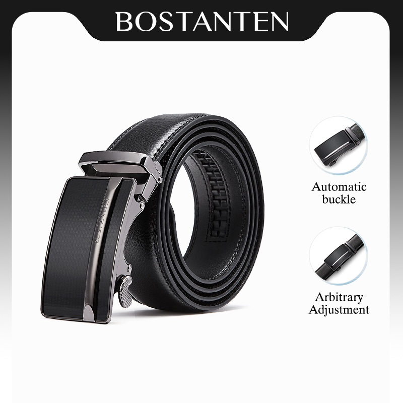 BOSTANTEN Kevin เข็มขัดผู้ชาย สไตล์ธุรกิจ หัวล็อกอัตโนมัติ ไม่ต้องเจาะรู หนัง PU คุณภาพดี พร้อมกล่อง