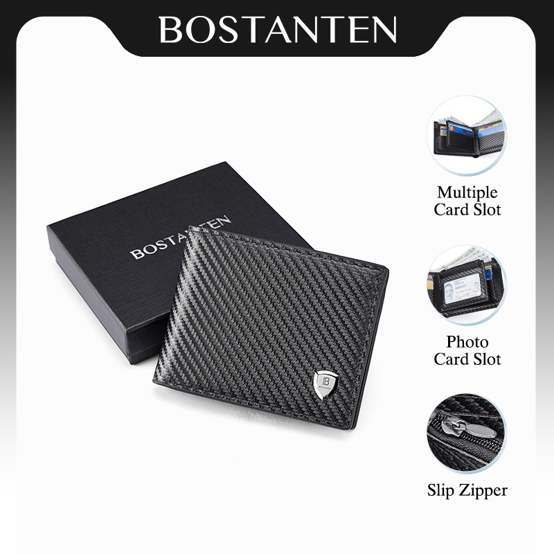 BOSTANTEN Matrix กระเป๋าสตางค์ผู้ชาย ลายคาร์บอนไฟเบอร์ ดีไซน์เท่ พรีเมียม พร้อมกล่องของขวัญ