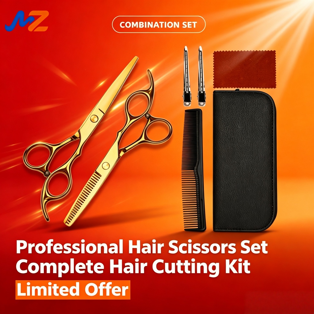 Golden Professional Hairdressing กรรไกรชุดสแตนเลสแบนตัดฟันตามหลักสรีระศาสตร์ Anti-slip Grip สกรูปรับ Come