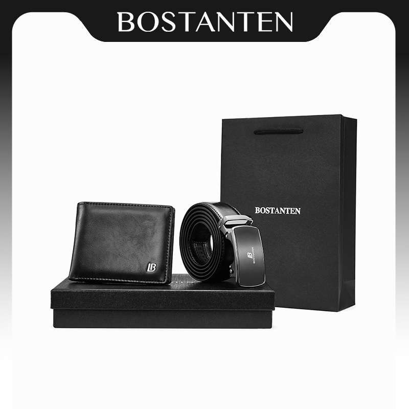 BOSTANTEN Vantage Belt & Wallet Set ชุดของขวัญผู้ชาย เข็มขัด+กระเป๋าสตางค์ พรีเมียม พร้อมถุง