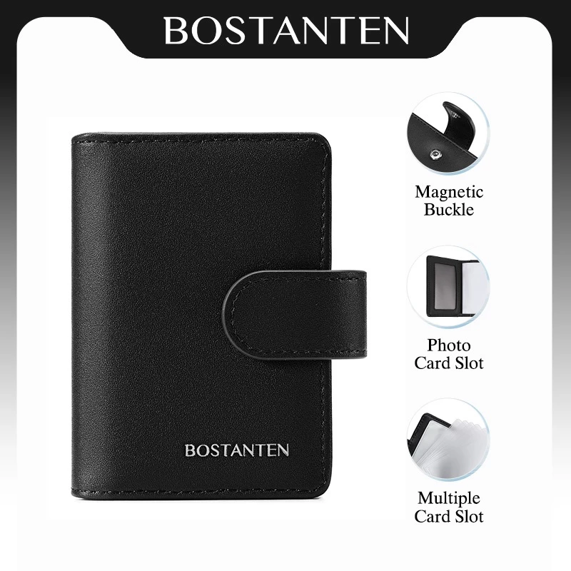 BOSTANTEN Hugo Cardholder ซองใส่บัตรผู้ชาย หนังแท้ RFID กันสแกน พับได้ จุเยอะ เรียบหรู