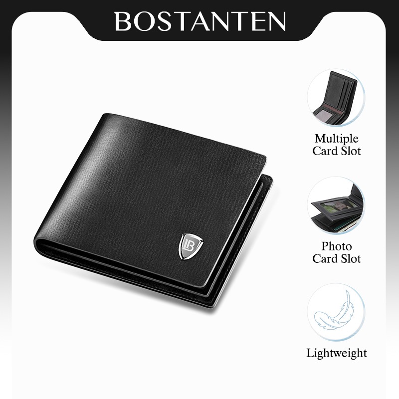 BOSTANTEN Phantom กระเป๋าสตางค์ผู้ชาย หนัง PU คุณภาพสูง ดีไซน์เรียบหรู โลโก้โลหะ มินิมอล พรีเมียม