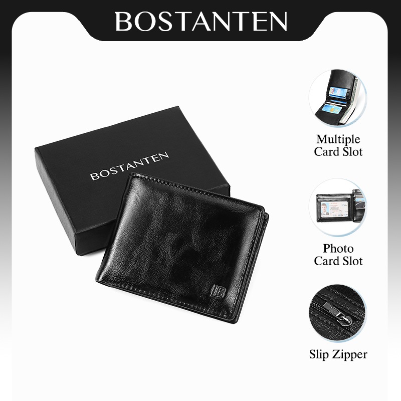 BOSTANTEN Prime กระเป๋าสตางค์ผู้ชาย หนัง PU ผิวเงา พรีเมียม ดีไซน์คลาสสิก ใช้ได้ทุกวันและธุรกิจ