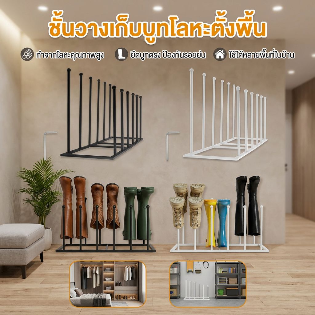 Boot Rack ยืนฟรี Boot Rack Organizer โลหะ Boot Storage Rack ที่ถอดออกได้สูง Storage สําหรับ 6 ขาตั้งรองเท้าบูท คู่รองเท้า สําหรับห้องนอน ลานบ้าน กลางแจ้ง