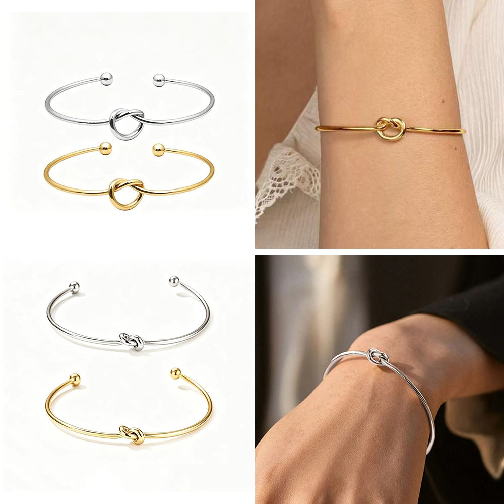SHINY Knot Love สร้อยข้อมือสแตนเลสปรับได้, กันน้ํากันเหงื่อจะไม่จางหาย, ความรู้สึกการออกแบบที่ทนทานที่เรียบง่าย, สไตล์เดียวกันสําหรับผู้ชายผู้หญิง