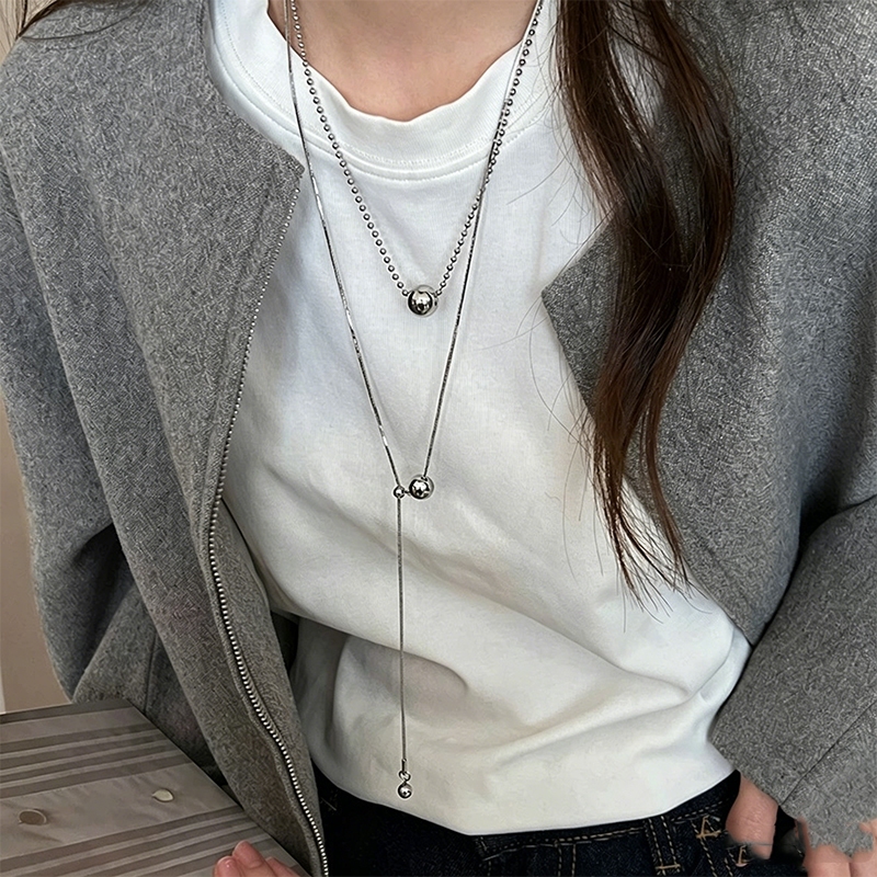 แฟชั่นลูกปัดเงินไทเทเนียมเหล็กปรับสร้อยคอ Fadeless รอบ Ball Clavicle Chain Daily Party อุปกรณ์เสริมของขวัญสําหรับผู้หญิง