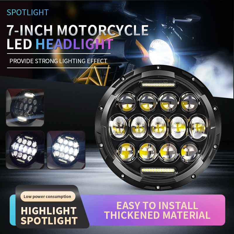 เหมาะสําหรับ Harley, Jeep, และ Lada Niva city รถ H4 ไฟหน้า, ไฟหน้ารถ LED 7 นิ้ว, ไฟหน้า LED มอเตอร์ไ