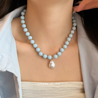 สร้อยคอลูกปัดหลายสี DREJEW จี้ลูกมุกรูปหยดน้ำ สไตล์หวานสดใส เหมาะสวมประจำวันและท่องเที่ยว