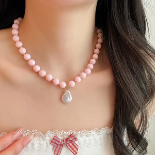 สร้อยคอลูกปัดหลายสี DREJEW จี้ลูกมุกรูปหยดน้ำ สไตล์หวานสดใส เหมาะสวมประจำวันและท่องเที่ยว
