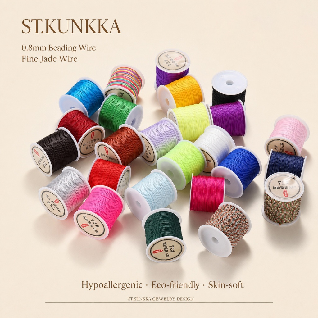 St.kunkka 1 ม้วน 50 ม. 0.8 มม. ด้ายหยกพรีเมี่ยมเข้ารหัส ด้ายลูกปัด Non-Elastic ใช้สําหรับ DIY ทอมือจี้เชือก