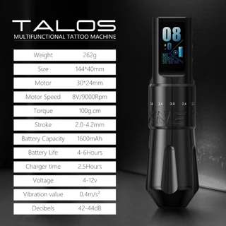 XNET Talos เครื่องสักไร้สาย ปากกาสัก ปรับจังหวะ 2.0-4.2mm มอเตอร์กำหนดเอง สำหรับ เข็มสักลาย