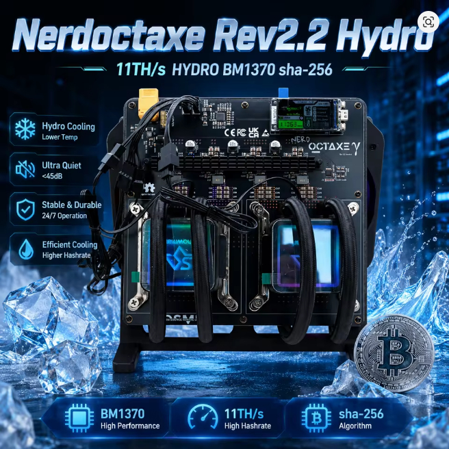 NerdOCTAxe Rev 2.2 Hydro 11TH/s Bitcoin Miner BM1370 ASIC SHA256 BTC Solo Miner Liquid Cooling
