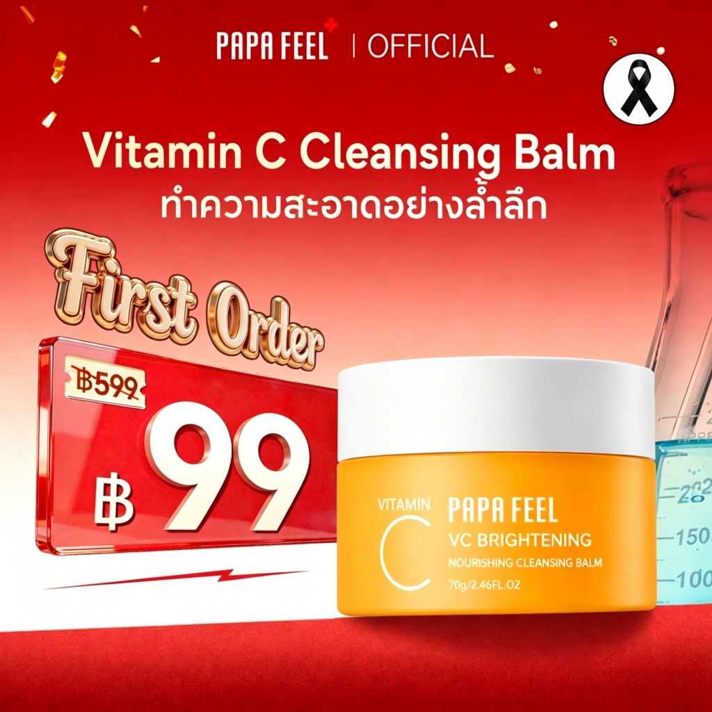 PAPA FEEL Vitamin C Cleansing Balm oil control ทำความสะอาดอย่างล้ำลึก เนื้อเรียบเนียน เหมาะสำหรับผิวแพ้ง่าย