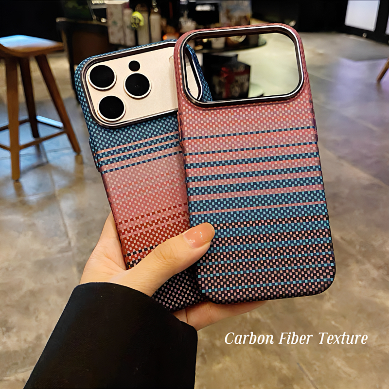 คาร์บอนไฟเบอร์ exture Matte PC hard Case/Blue เข้ากันได้กับ iPhone 17 16 15 Pro Max กรณีผิวกันกระแทกฝาหลัง