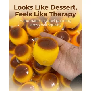 Crunchy Squishy พุดดิ้งคาราเมลบีบของเล่นพุดดิ้งรูปอาหาร Handmade Stress Ball รอบบล็อกที่เต็มไปด้วยประสาทสัมผัสความเครียดบรรเทาของเล่นสําหรับเด็กและผู้ใหญ่