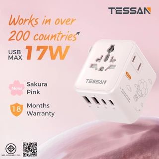 TESSAN อะแดปเตอร์เดินทางสากลพร้อม USB + Type C อะแดปเตอร์ปลั๊กสากลที่จำเป็นสำหรับการเดินทาง
