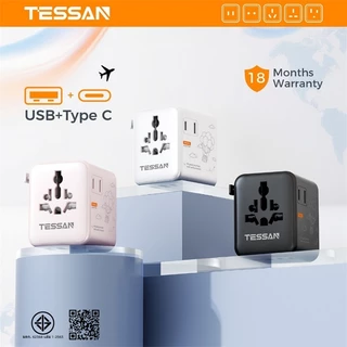 TESSAN อะแดปเตอร์สําหรับเดินทางอเนกประสงค์, อะแดปเตอร์ไฟสากล 3 พอร์ต USB C 2 USB A, ปลั๊ก Adaptor
