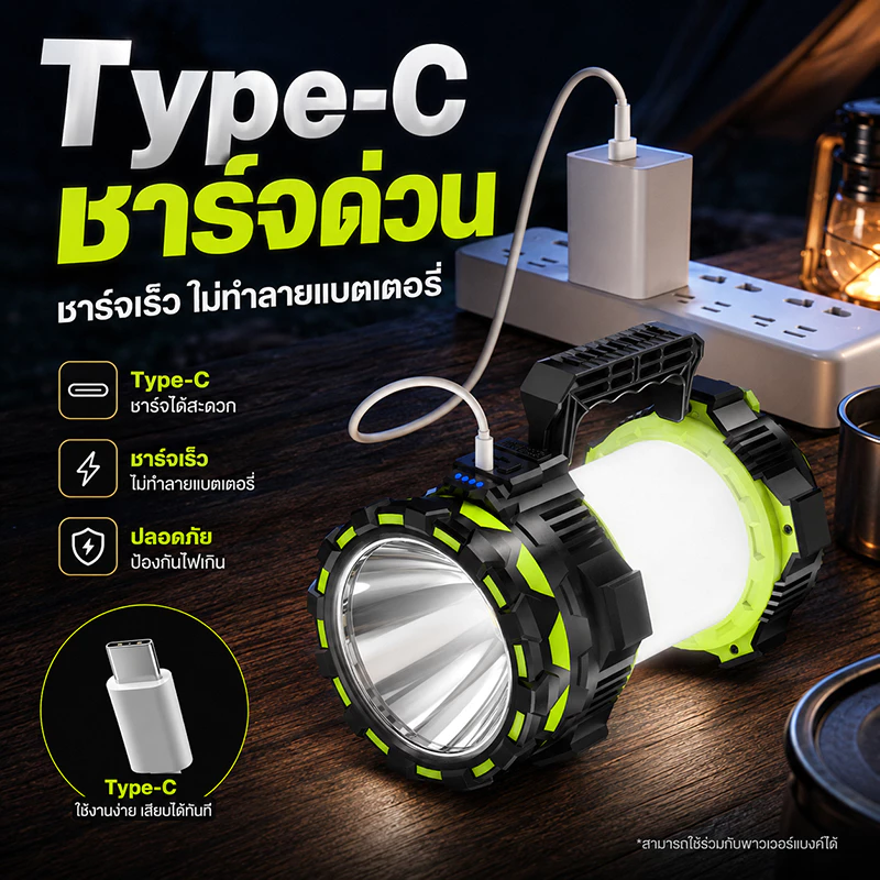 โคมไฟแคมป์ปิ้ง 2in1 ไฟฉาย LED 5000mAh ชาร์จมือถือได้ Type-C thumbnail 9