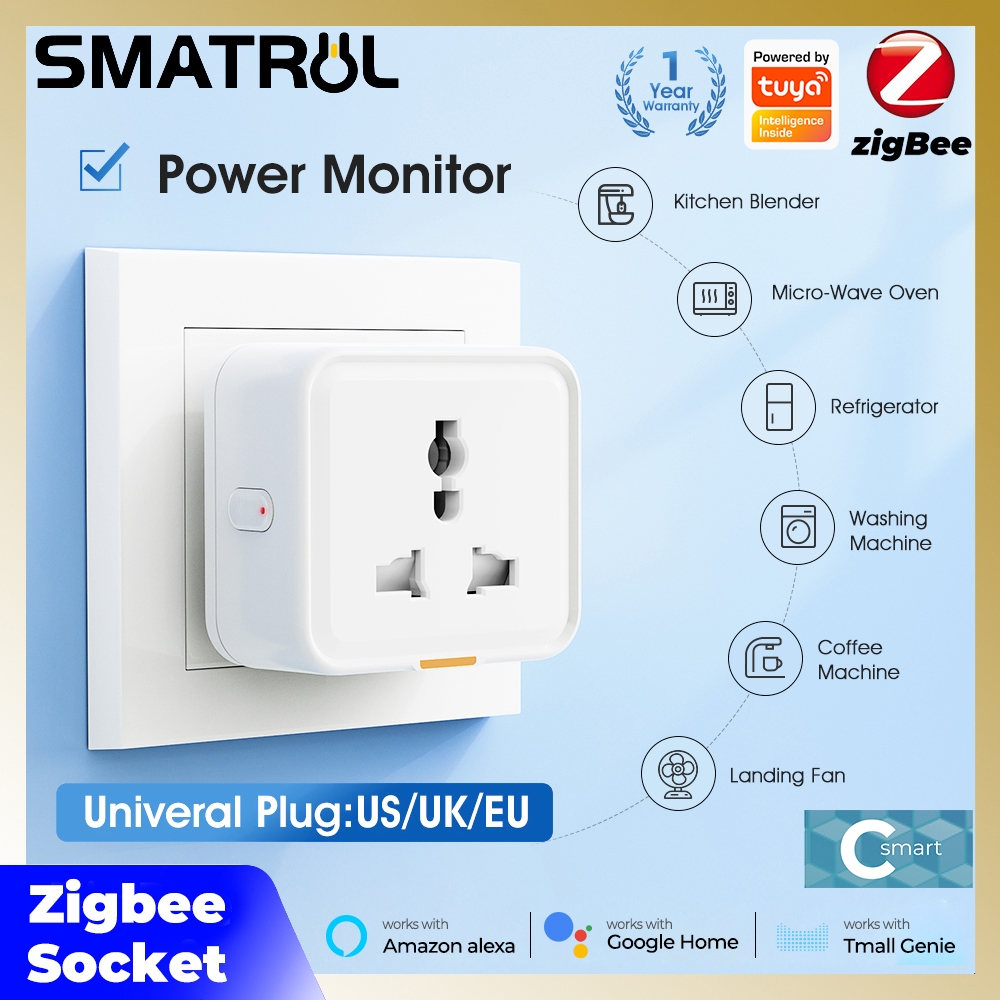 SMATRUL Tuya Zigbee 3.0 ปลั๊กอัจฉริยะ 16A 3500W พร้อมการตรวจสอบพลังงานซ็อกเก็ตอัจฉริยะ