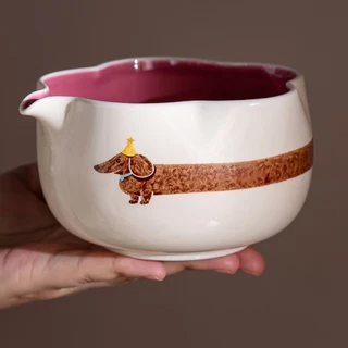 Buucup ชามมัทฉะชุด Dachshund ดอกไม้ปากออกแบบนมสีขาว Rose สีแดงสีคมชัดสไตล์ญี่ปุ่นชาเซรามิค Shaker Full Love สุนัขของขวัญ