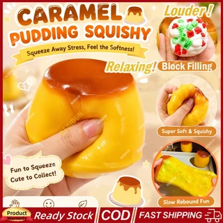 Crunchy Squishy พุดดิ้งคาราเมลบีบของเล่นพุดดิ้งรูปอาหาร Handmade Stress Ball รอบบล็อกที่เต็มไปด้วยประสาทสัมผัสความเครียดบรรเทาของเล่นสําหรับเด็กและผู้ใหญ่