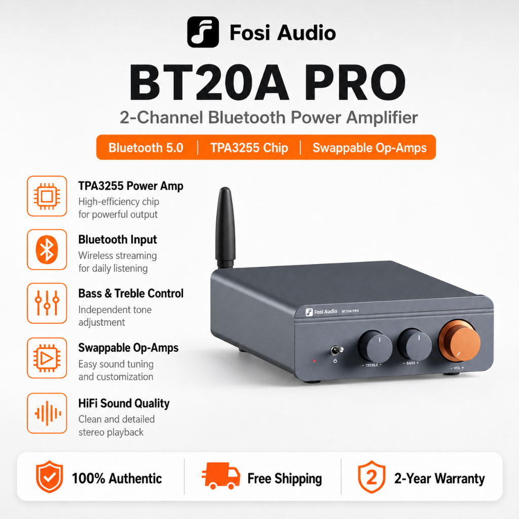 Sesi Audio BT20A Pro Bluetooth 5.0 เครื่องขยายเสียง, TPA3255 300W2 Class D สเตอริโอ Amp พร้อม Bass T