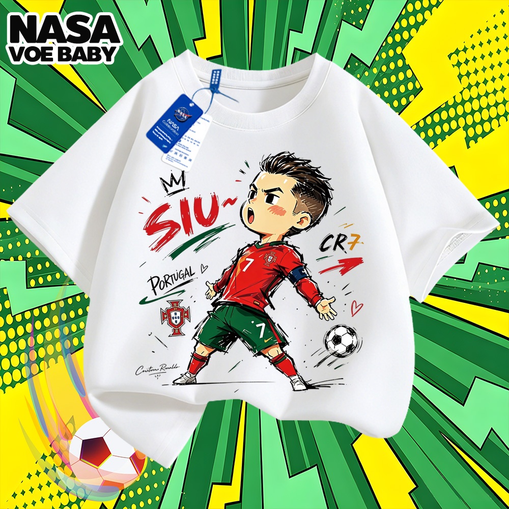 【ส่งเร็ว 24ชม】 เสื้อยืดเด็ก ลายพิมพ์ Cristiano Ronaldo ฟุตบอลโลก นสดใส ไม่ต้องรีด