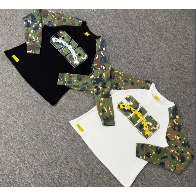 Casual All-Match Street Wear Letter Pattern Print Camouflage Waffle Long Sleeve