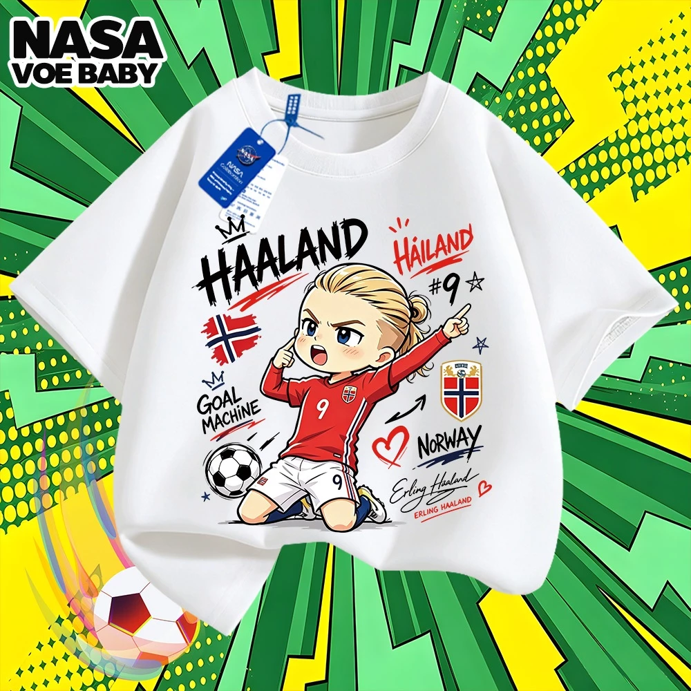 【ส่งเร็ว 24ชม】 เสื้อยืดเด็ก ลายพิมพ์ ฮาแลนด์ ฟุตบอลโลก ไม่ต้องรีด ระบายอากาศด จัดส่งจากไทย