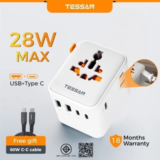 TESSAN Universal Travel Adapter อะแดปเตอร์ 35W/65W/100W ใหม่พร้อม USB+Type C ใช้ได้ใน 200+ ประเทศ