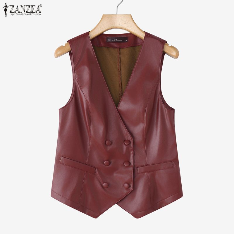 ZANZEA เสื้อกั๊กหนังเทียมแขนกุด แบบเกาหลีสำหรับผู้หญิง