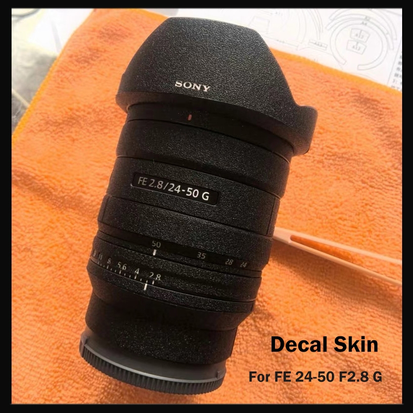 สติกเกอร์ที่กําหนดเองสําหรับ Sony FE 24-50 มม.F2.8G รูปลอกผิวเลนส์กล้องไวนิลห่อฟิล์ม Protector Coat 