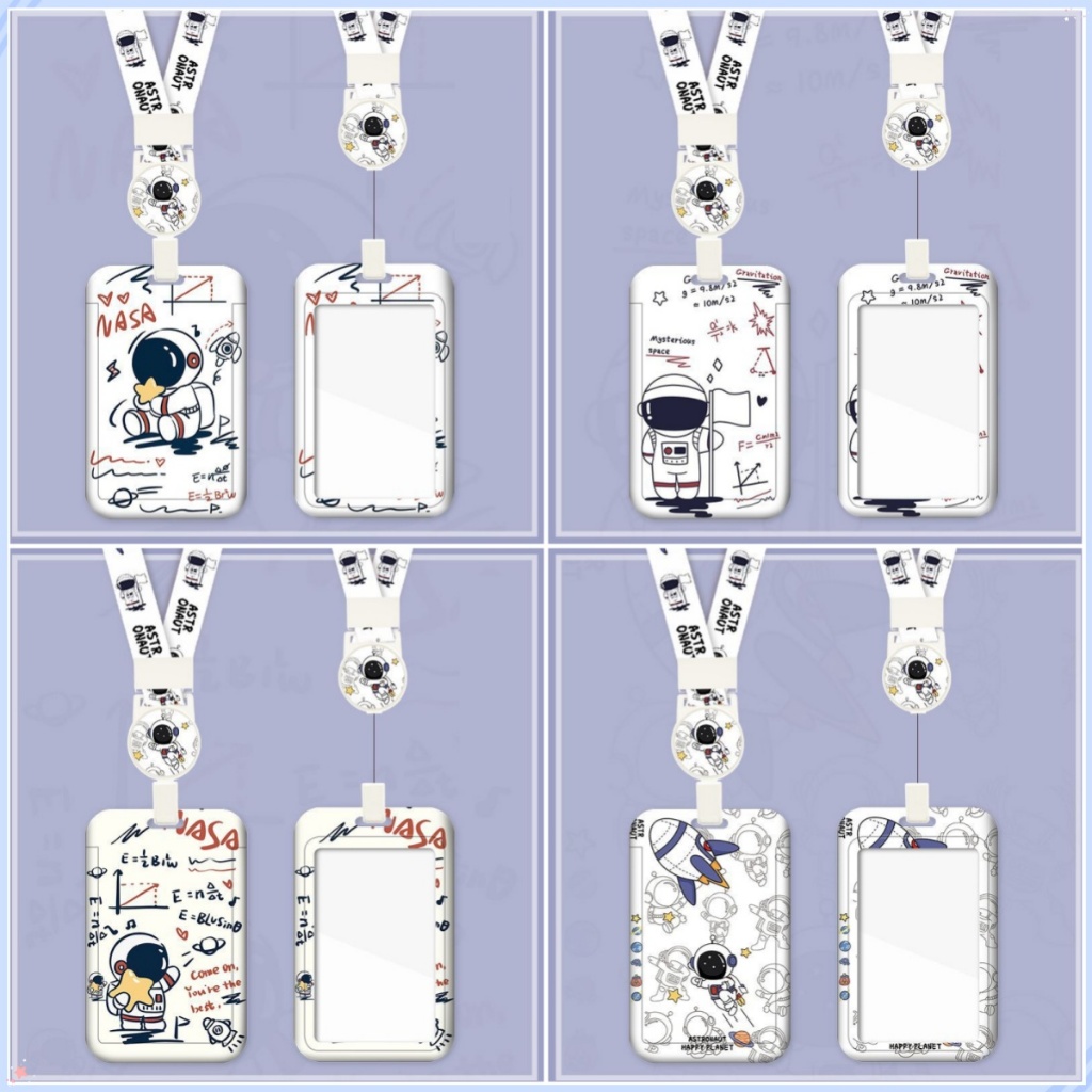 ป้ายชื่อลายนักบินอวกาศการ์ตูน เคสบัตรรถบัส สายคล้องบัตร สปริงดึงบัตร Astronaut Card Holder#FT109