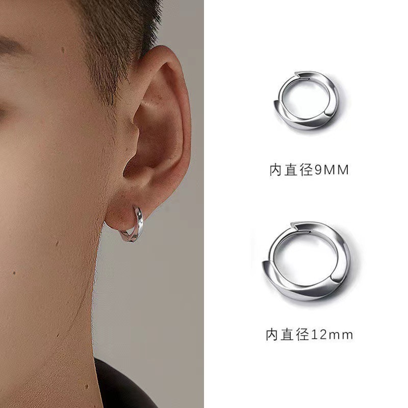 ส925 เงินต่างหูมันวาวที่ไม่ซ้ํากันชายแฟชั่นต่างหูที่เรียบง่าย