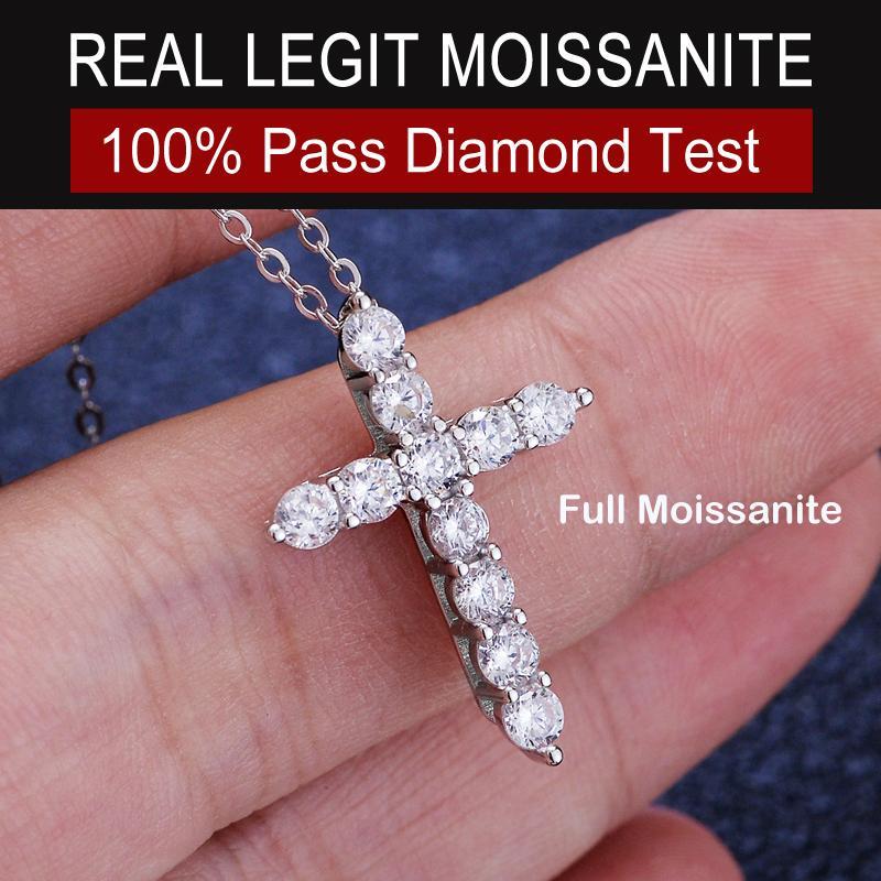 จริง Moissanite Cross จี้ S925 เงินสเตอร์ลิง 1.1ct 0.36ct 0.72ct สีขาวรอบตัด Moissanite สร้อยคอ