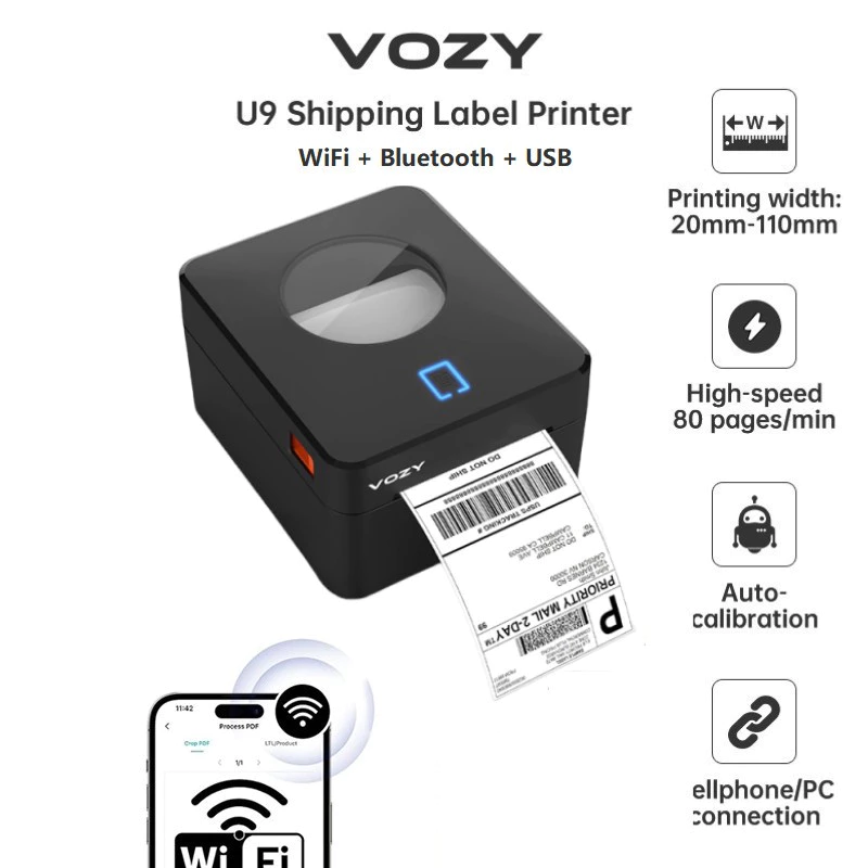 (ส่งด่วน2ชม) VOZY U9/T6/T11 WiFi Waybill เครื่องพิมพ์บลูทูธจัดส่งเครื่องพิมพ์ฉลากโทรศัพท์มือถือ USB Thermal Barcode เครื่องพิมพ์สติกเกอร์ฉลาก