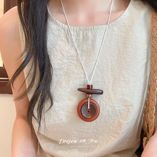 เดรช วินเทจสไตล์ชาติพันธุ์สายขี้ผึ้งสร้อยคอไม้ผสมเรซิ่นหัตถกรรมสบายๆแฟชั่นสําหรับผู้หญิงทุกวันจับคู่