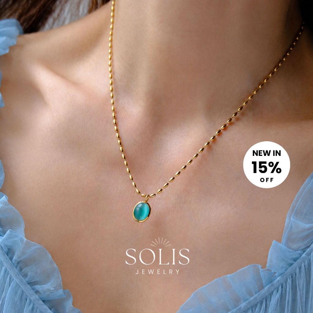 สร้อยคอจี้หิน Aqua Blue-Green • ไทเทเนียมเหล็กกันน้ํา Non-tarnish • เครื่องประดับแฟชั่นสําหรับผู้หญิงของขวัญ NL355