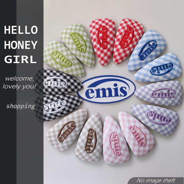 【Hello Honey Girl】พร้อมส่ง EMIS GINGHAM CHECK WIDE HAIRPIN กิ๊บหนีบสามเหลี่ยม อีมีสสึ งานปักผ้าลายสก๊อต  ไม่ต้องรอพรีฯ