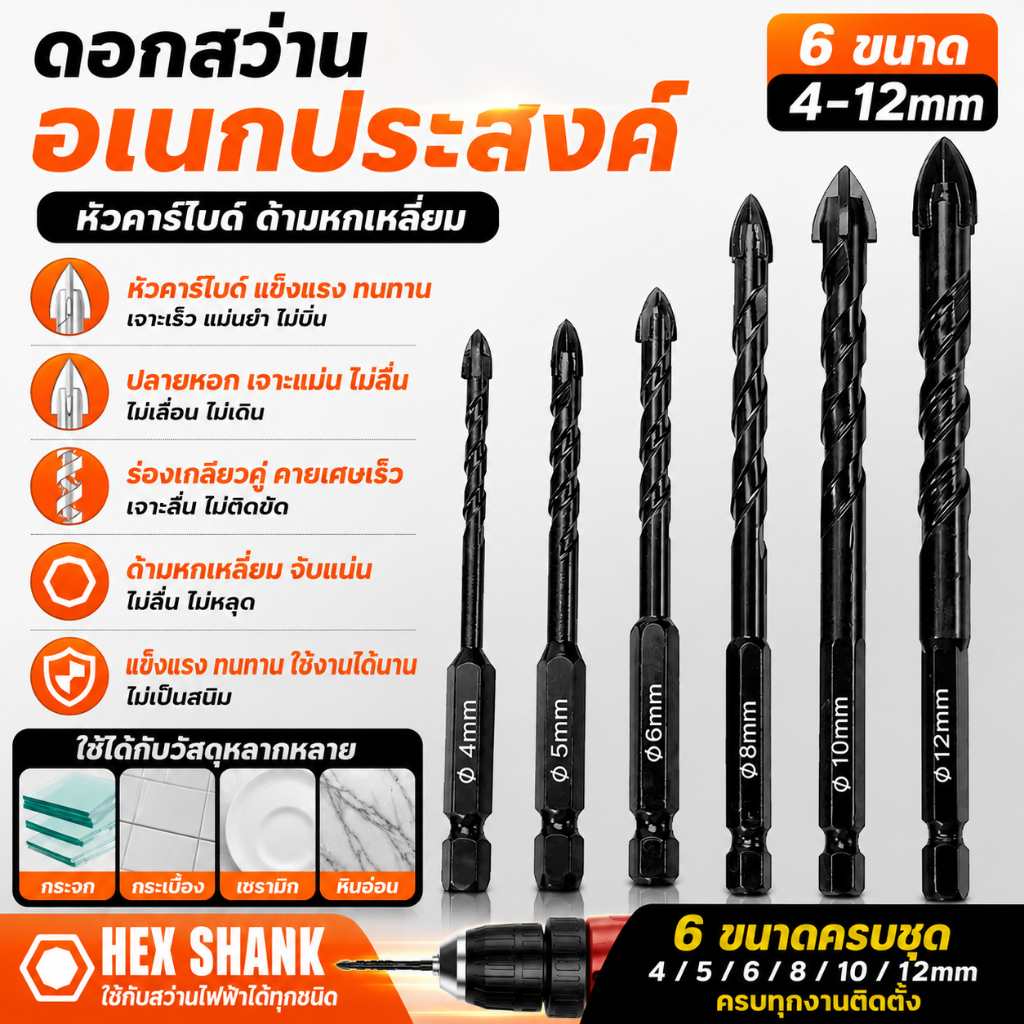 ชุดดอกสว่านอเนกประสงค์ 4-12 มม. ใหม่ซิกแซกคาร์ไบด์ดอกสว่านที่มี4ตัดขอบเหมาะสําหรับเจาะเหล็กกระเบื้องคอนกรีตและแก้ว4ครั้งแข็งแรงขึ้น