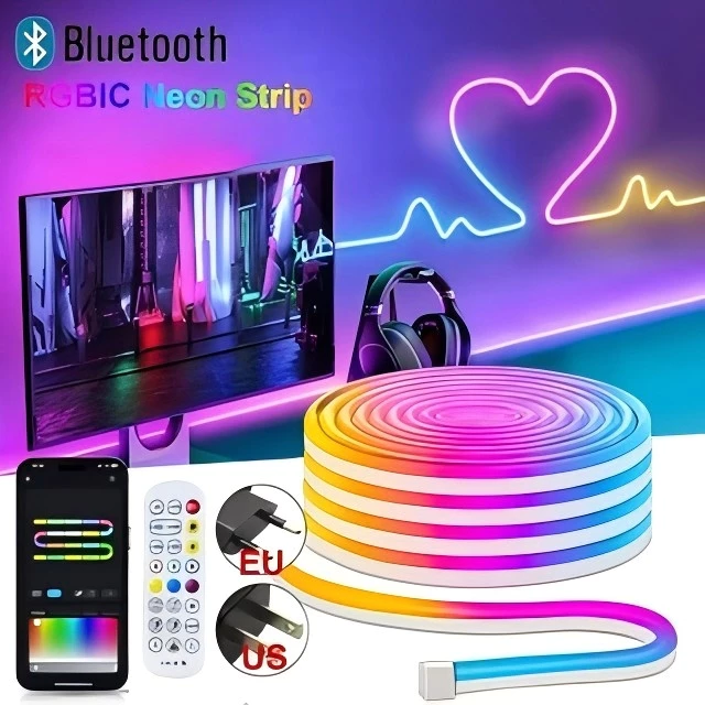 R RGB ไฟ LED Strip กันน้ํา 5M/10M APP ควบคุมแสงนีออนตกแต่งห้อง Party Bar Cafe ของขวัญ