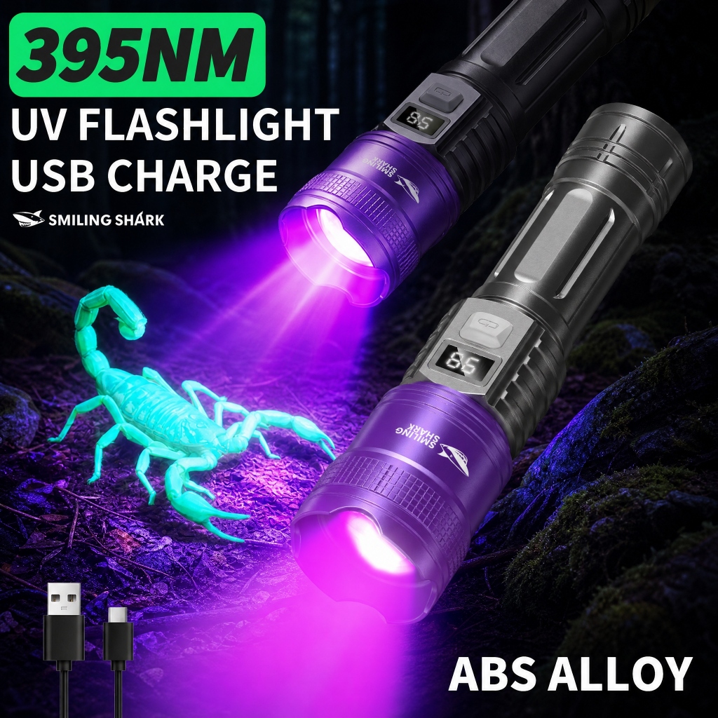 SMILING SHARK UV Light ไฟฉายแบบชาร์จไฟได้ 395nm แสงสีม่วง Scorpion Light LED 5 โหมด Type-c ไฟฉายกันน้ํากลางแจ้ง SD5252 — صورة 3