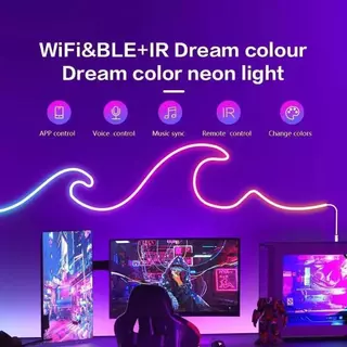 R RGB ไฟ LED Strip กันน้ํา 5M/10M APP ควบคุมแสงนีออนตกแต่งห้อง Party Bar Cafe ของขวัญ