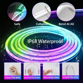 R RGB ไฟ LED Strip กันน้ํา 5M/10M APP ควบคุมแสงนีออนตกแต่งห้อง Party Bar Cafe ของขวัญ