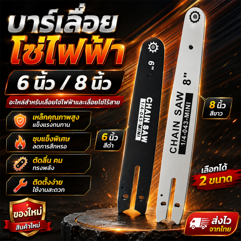 🔥โปรล้างสต๊อก🔥บาร์เลื่อยพร้อมโซ่ 6 นิ้ว / 8 นิ้ว อะไหล่เลื่อยโซ่ไฟฟ้า เลื่อยโซ่ไร้สาย โซ่คม ตัดลื่น แข็งแรงทนทาน ราคาพิเศษ พร้อมส่งจากไทย