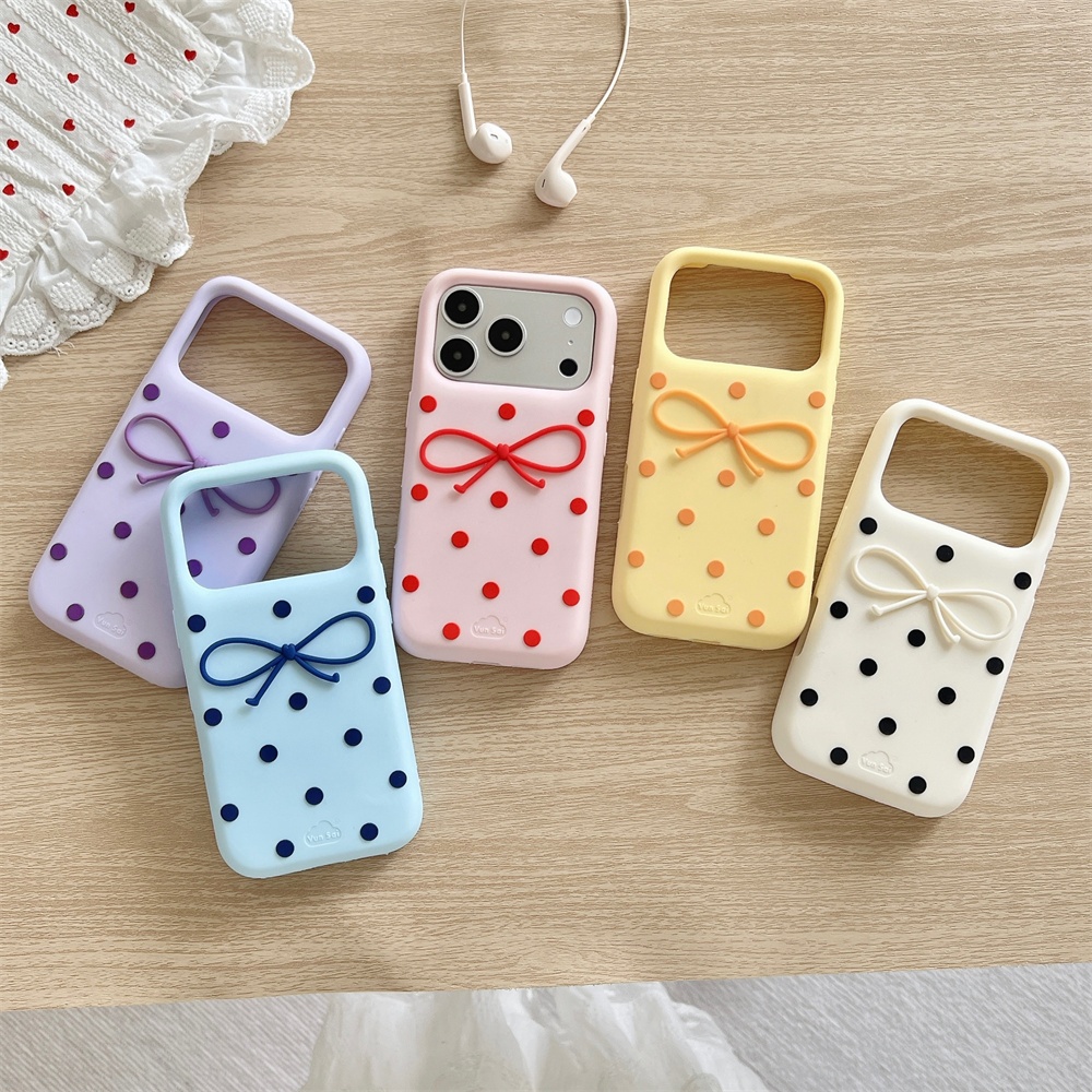 เคสไอโฟนซิลิโคนอ่อนนุ่มสําหรับ iPhone 17 Pro Max, iPhone 16 Pro Max, iPhone 15 Pro Max, iPhone 14 Pro Max, เคสโทรศัพท์โบว์ลายจุด