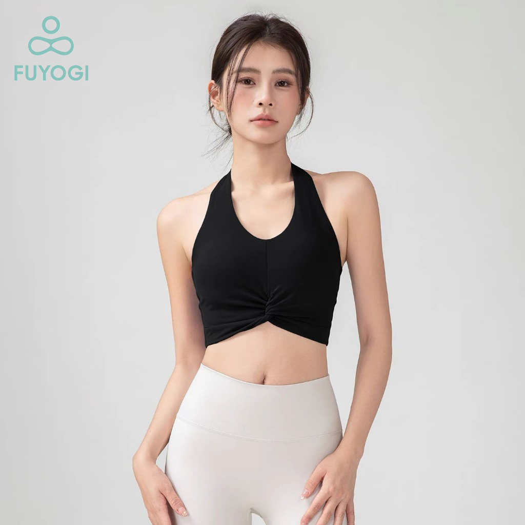FUYOGI เสื้อในกำลังกายสายคล้องคอ สำหรับผู้หญิง ป้องกันการสั่นขณะออกกำลังกาย ออกแบบกระชับหน้าออกกำลังกายโยคะ