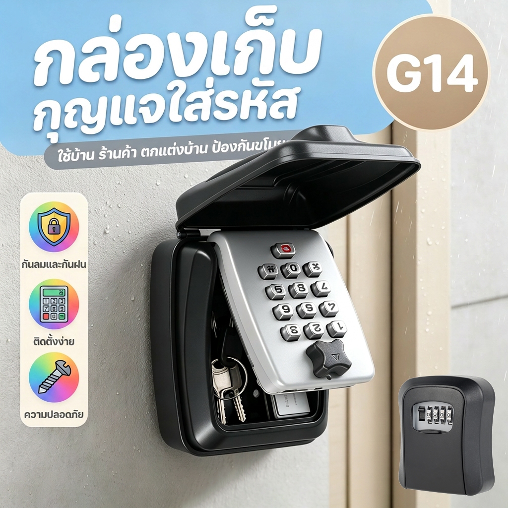 กล่องเก็บกุญแจพร้อมรหัสล็อค แบบติดผนัง กันน้ํา ทําจากโลหะผสม หลักความจุสูง ใส่ ล็อค ตู้เก็บกุที่เก็บ กล่องรหัส กล่องเก็บกุญแจใส่รหัส 4 หลัก กล่องล็อกกุญแจติดผนัง กันขโมย กันน้ำ สำหรับบ้าน คอนโด รถ ใช้งานง่าย แข็งแรงทนทาน