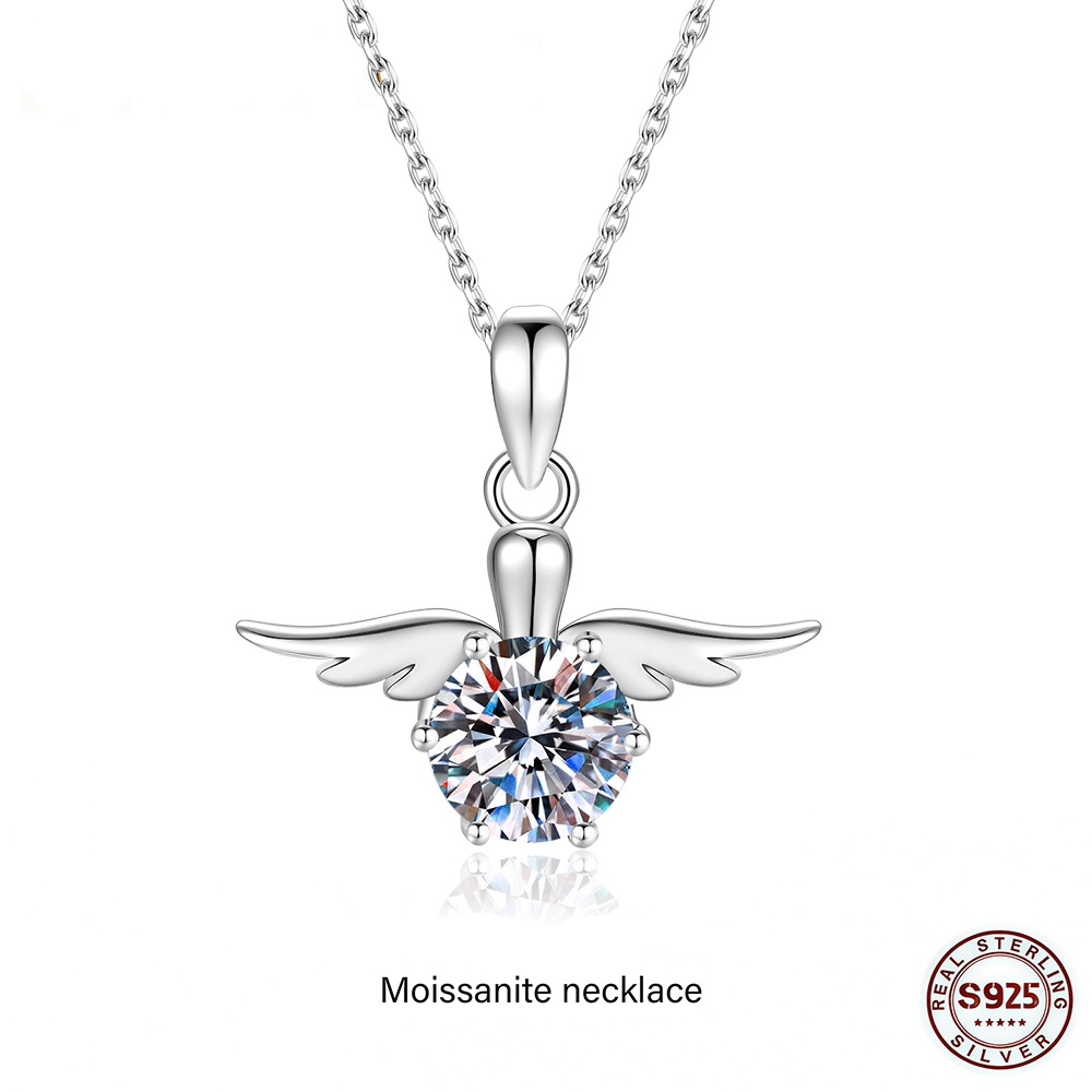 D สี VVS11.5CT Moissanite สร้อยคอ S925 เงินสเตอร์ลิง Angel จี้สร้อยคอผู้หญิงเครื่องประดับของขวัญ