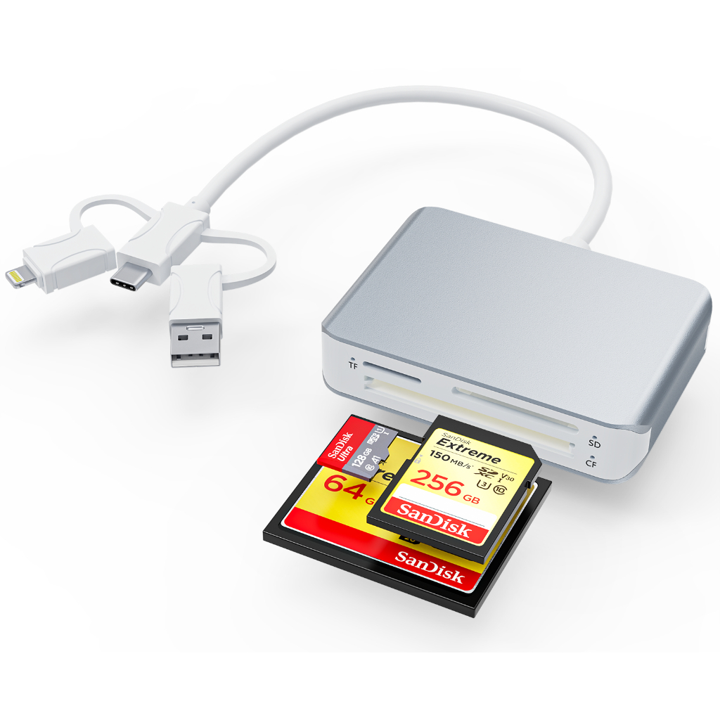 Compact Flash CF/TF/SD Card Reader สําหรับอุปกรณ์ USB/Type-C อ่านพร้อมกัน 3 การ์ด Memory Adapter สํา